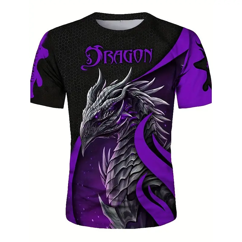 3D Print Men's T-Shirt Vintage Dragon Graphic Sports Fitness Short Sleeve Tops Summer Outdoor Daily Leisure Oversize O-Neck Tees