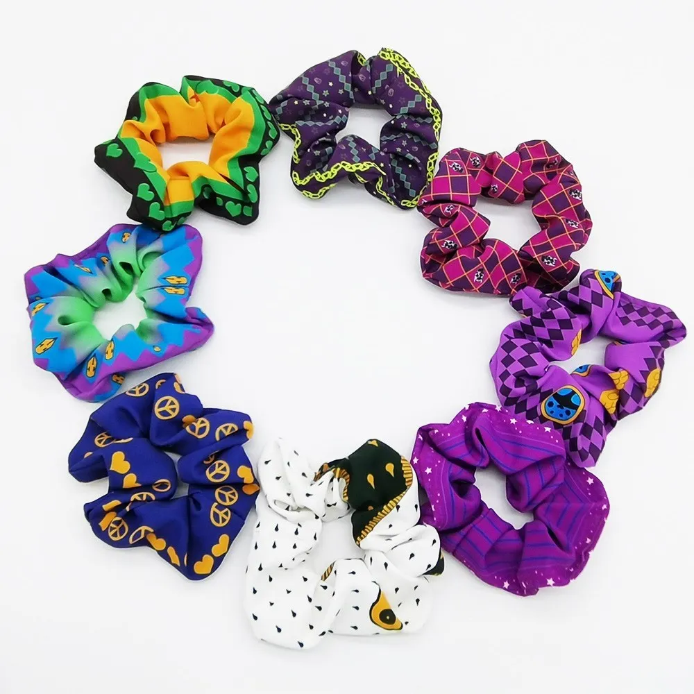 أنيمي غريبة مغامرة تأثيري الشعر Scrunchie ، جوسيف جوتارو ، يوشيكج ، روهان ، اكسسوارات الموضة ، الدعائم فتاة