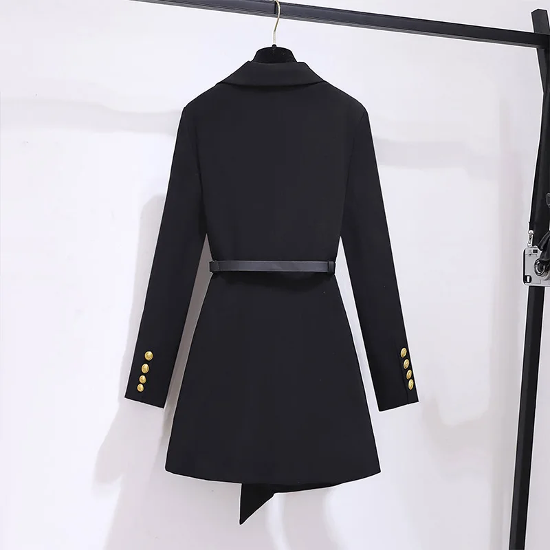 Women Black Irregular Fashion High-end Suits New Belt Anti-Wrinkle Chic Business Casual Blazer Female Jackets Coat Tunics