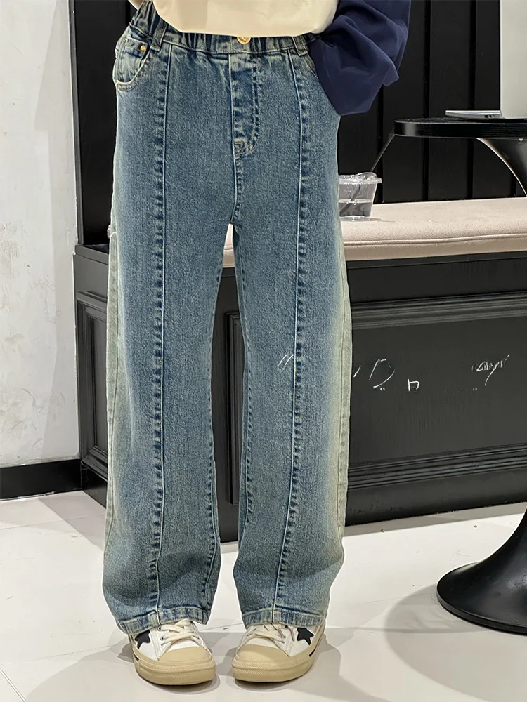 stylish-korean-style-straight-leg-jeans-for-girls-spring-autumn-cotton-polyester-blend-comfortable-mid-waist-long-pants