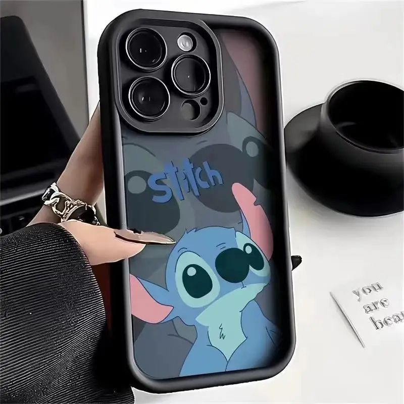 Disney Pink Stitch Cute Silicone Couple Phone Case For iPhone 14 11 12 13 15 Pro Max XR XS Max 8 Plus MiNi Soft Shockproof Cover