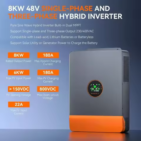 Grid Dual MPPT Output 12KW Hybrid Solar Inverter 48V 220V 3 Phase Inverter on Off with MPPT 260A Charger Parallel Up To 6