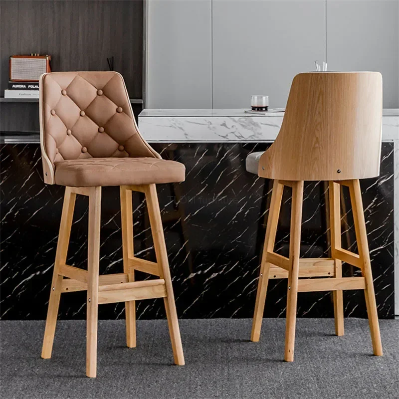 American Retro Backrest Bar Chair Kitchen Furniture Modern Solid Wood Bar Stools Light Luxury Leisure High Feet Counter Stool