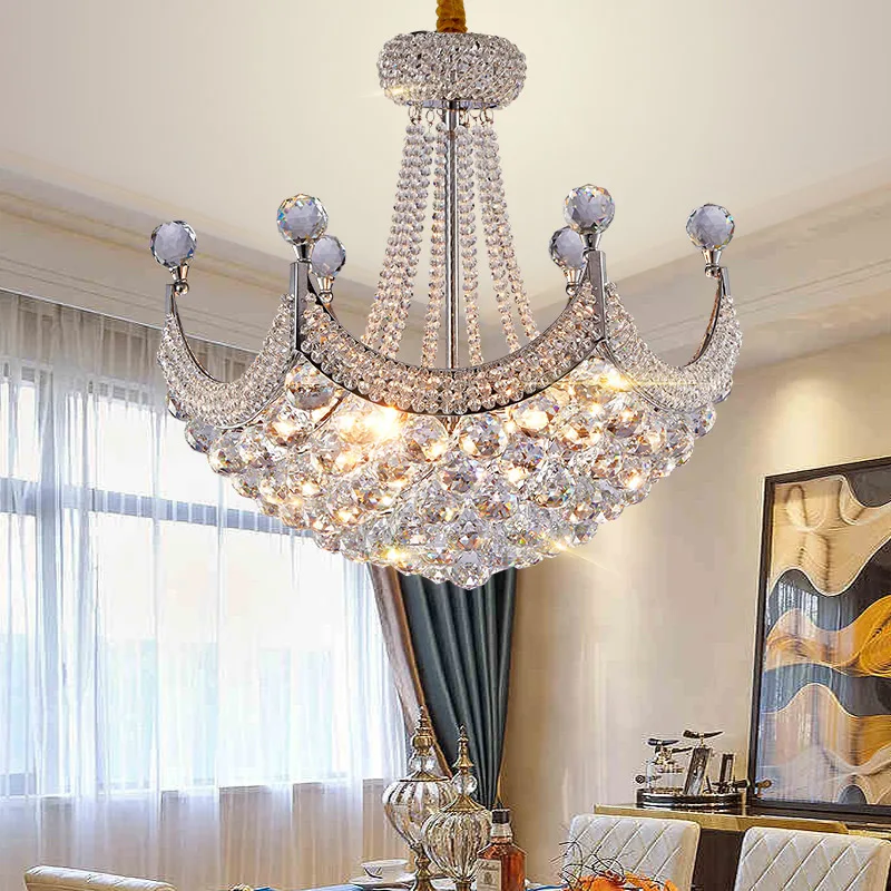 

Luxury Living Room Chrome Golden Crystal Chandelier Staircase European-Style Chandelier LED Ceiling Lighting