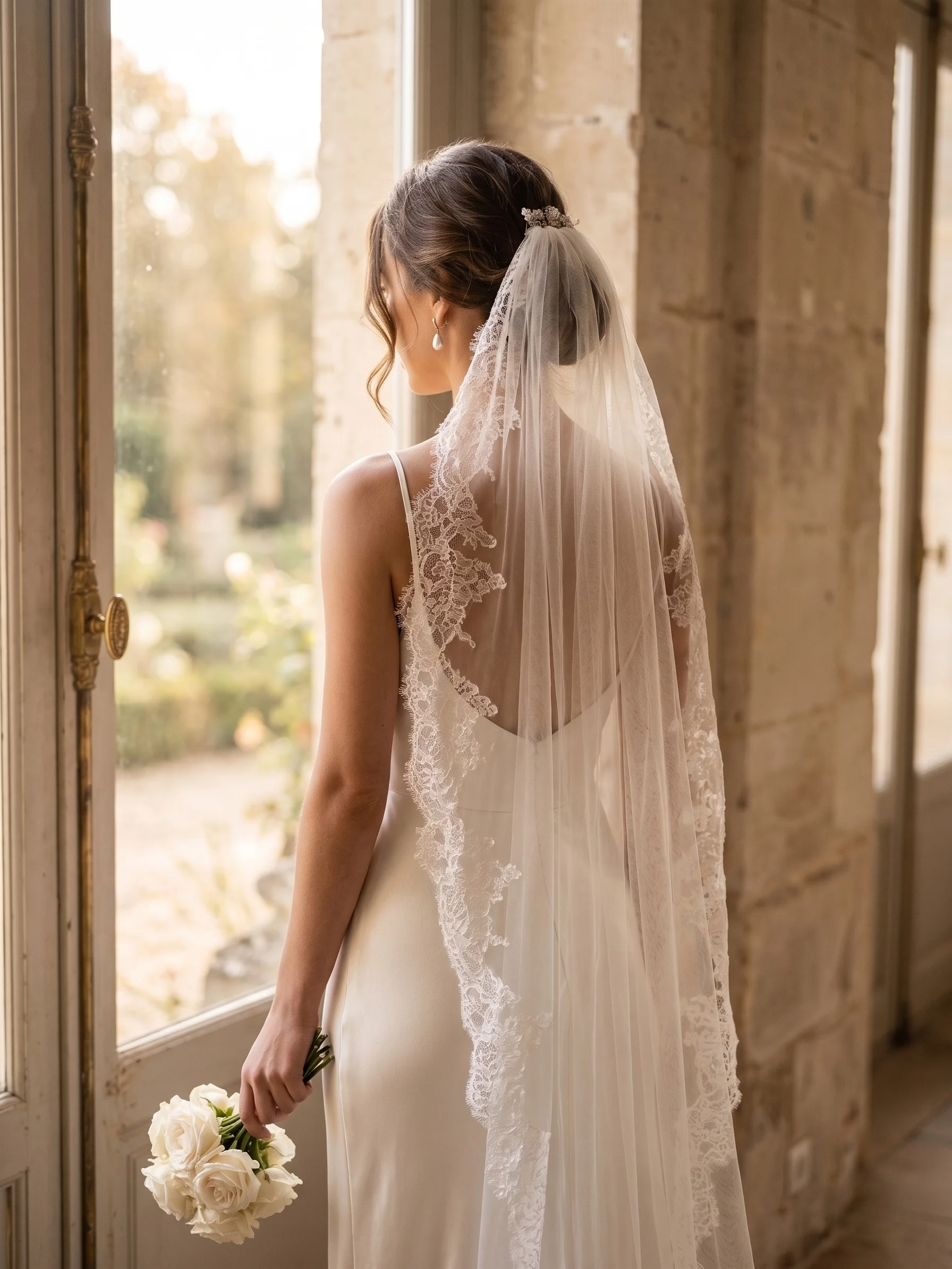 

2026 New 3M Cathedral Length Bridal Veil | Romantic White French Lace Wedding Veil | Spanish Mantilla Lace Edge Long Bridal Veil