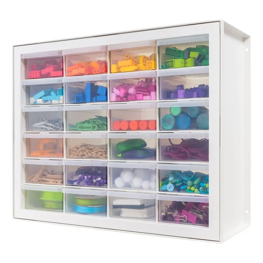 

USA Plastic Drawer Storage Organizer, 24Drawer Teacher Toolbox Bead Small Parts Organizer Cabinet for Hardware Crafts Nuts Bolts