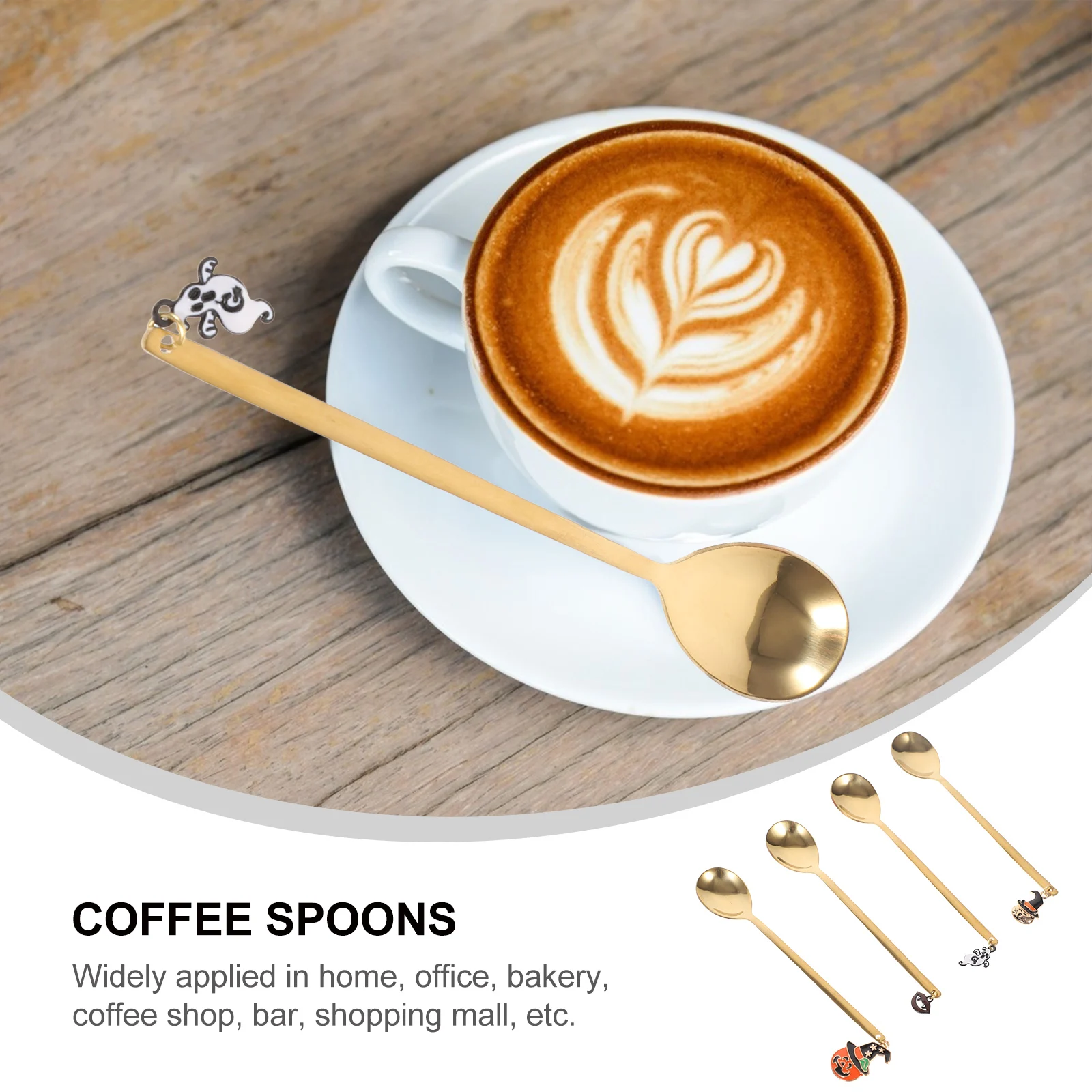 

4Pcs Fruit Snacks Golden Spoons Stainless Steel Dessert Cake Salad Food Forks Halloween Kitchen Fruit Fork Tools