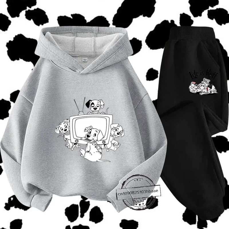 New 101 Dalmatian kids hoodie set Disney cartoon print Autumn/Winter long sleeve sweatshirt for boys and girls cute sporty style