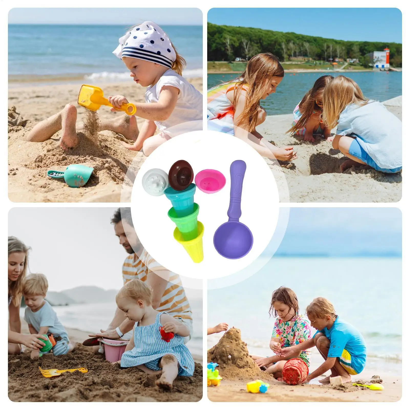 Ice Cream Cone Sand Toy 7 Pieces Creative Ice Cream Molds Girls Boys Beach Sand Molds For Teen Family Friends Kids Daughter