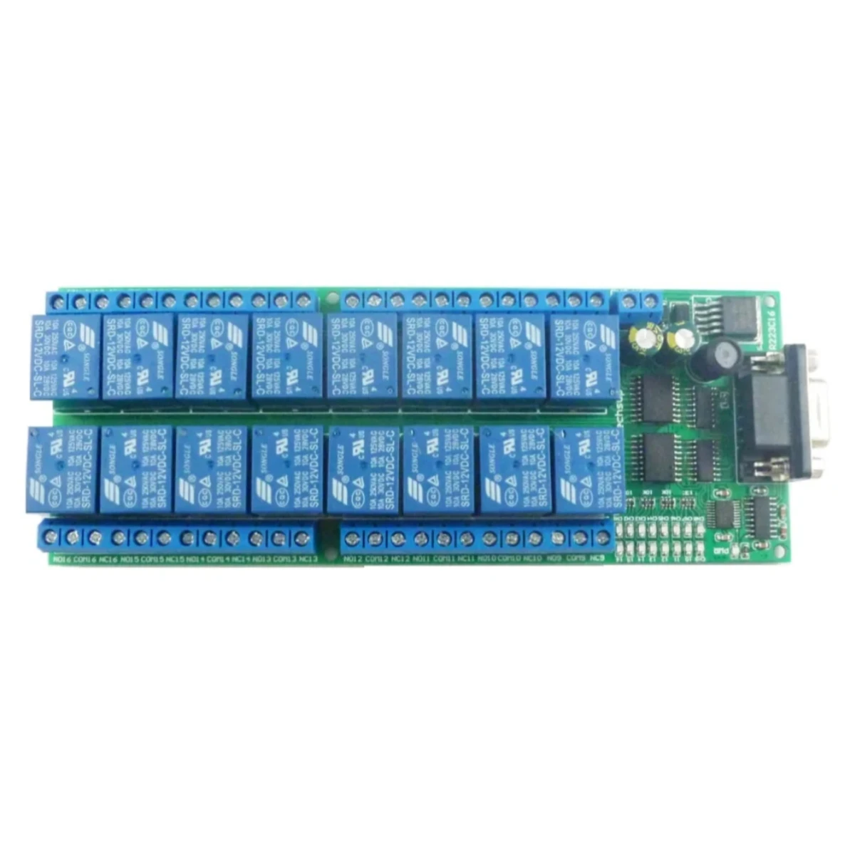 R223C16 16ch DC 12V Serial Port DB9 UART RS232 Relay Module for PLC PC Com 3D Printer LED Home lighting Motor