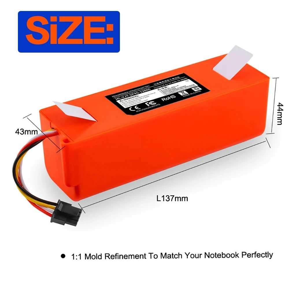 Original 14.4V 12800mAh Robotic Vacuum Cleaner Replacement Battery For Xiaomi Roborock S55 S60 S65 S50 S51 S5 MAX S6 Parts