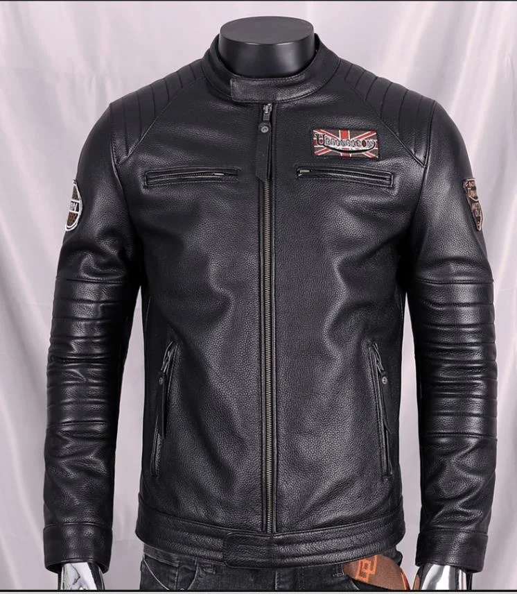 leather motorcycle Free shipping.Fashion jacket.Black cool Rider cowhide coat.Men outdoor slim genuine leather overcoat.Casaco