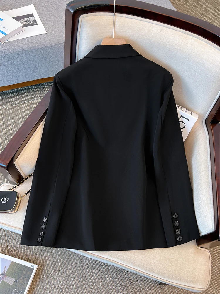 Y2K Black Women Blazers 2023 Fashion Long Sleeve Turn Down Collar Jacket Oversized Double Breasted Office Ladies Flower Coats