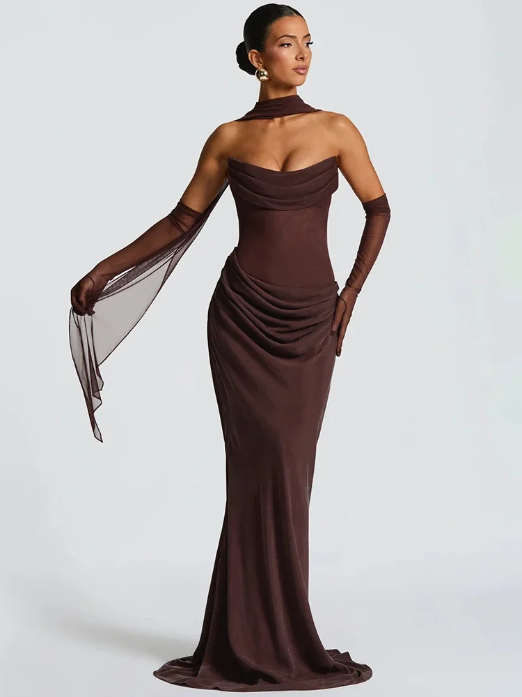 Off-shoulder backless sexy maxi-jurk damesjurk elegante sjaalkraag strapless mouwloze bodycon club feestjurken