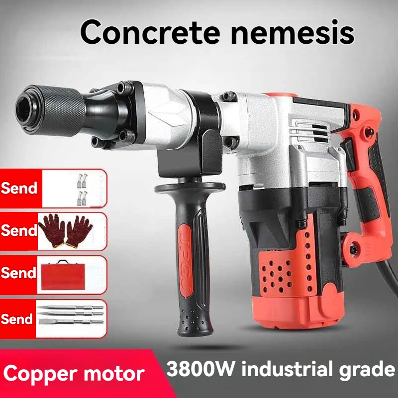 220V Electric Demolition Hammer Household Special Concrete Electric Pick Industrial Multi-function Shock Drill Professional Tool