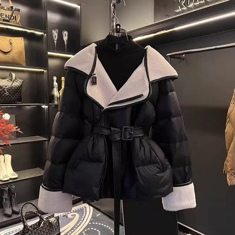 

Korean Black Waist Hooded Cotton-Padded Jacket Women's Autumn and Winter New Stitching Design Sense Bread Coat