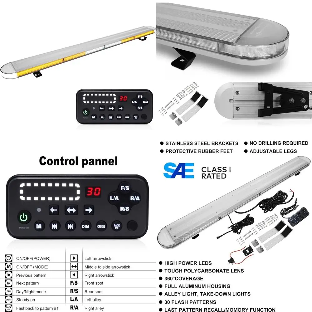 

48-Inch High-Intensity LED Low Profile Warning Strobe Light Bar for Security and Tow Trucks - Amber, with 29 Flash Patterns and
