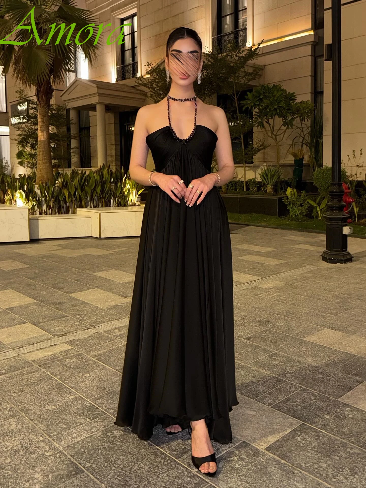 تخصيص ألف خط الرسن بلا أكمام فستان سهرة أنيق دقيق مخصص فساتين المناسبات مزاجه موضة فستان الحفلة الراقصة