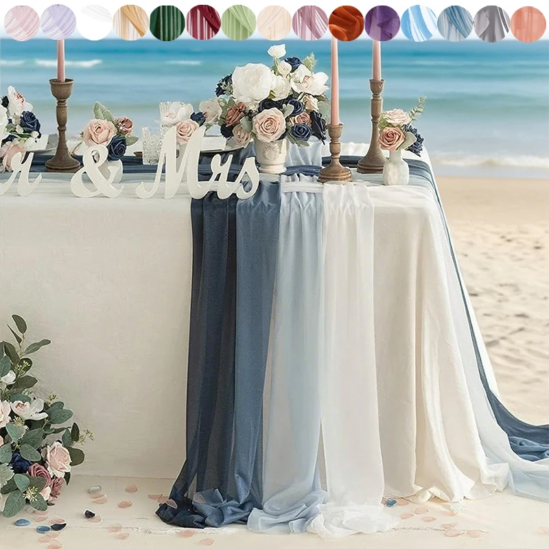 

Semi-Sheer Chiffon Table Runner for Wedding Decor, Sage Cheesecloth Boho Table Setting Rustic Vintage Party Christmas Cake Decor