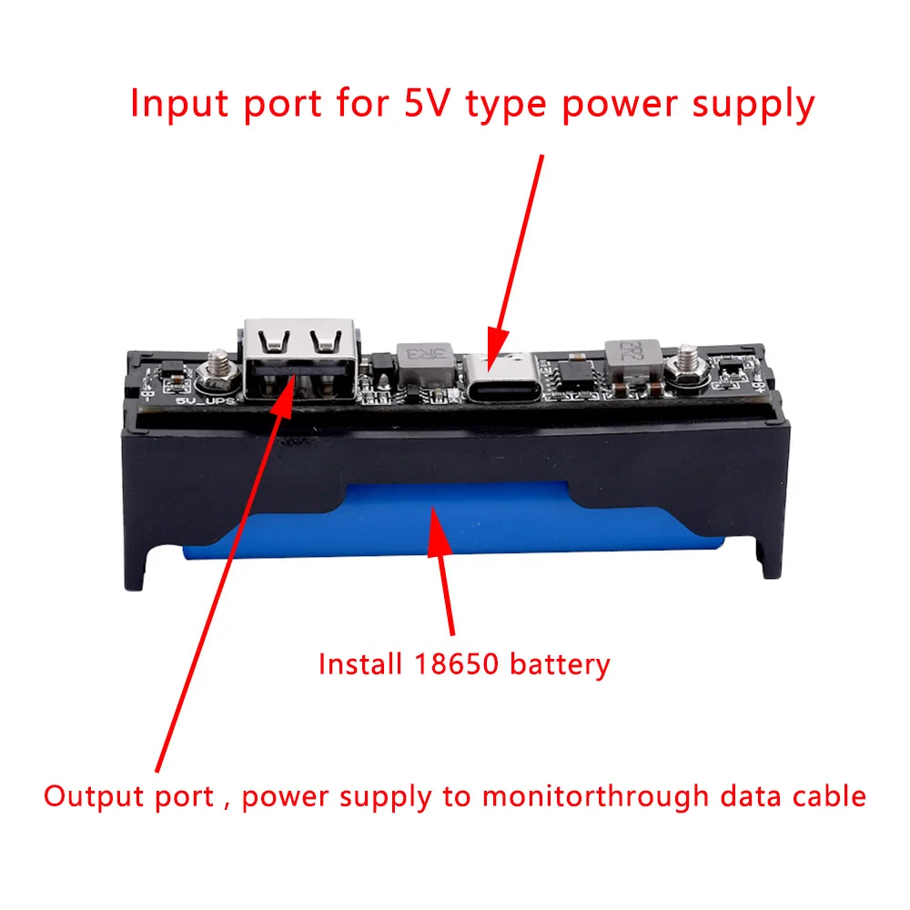 Type-C DC5V 18650リチウム電池ステップアップブースター充電器モジュールUPS電源/コンバータバッテリーボックス付き