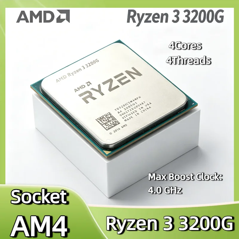 Procesador AMD Ryzen 3 3200G Original, 4 Núcleos, 4 Subprocesos, 3.6GHz Base, 4.0GHz Boost, 12nm, AM4, 4MB L3, Gráficos Vega 8, 65W, APU de Escritorio, en Bandeja