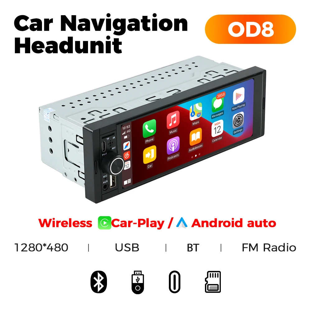 NaviFly 6.86 "Draadloze CarPlay Android Auto Universele 1 Din Autoradio Multimedia Video MP5 Speler FM Stereo Ontvanger Camera BT