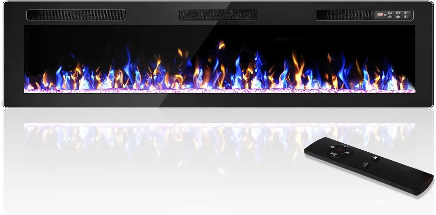 

72 I h Electric Fireplace, Ultra-Thin Fire Places Electric Fireplace Inserts Recessed and Wall Mounted with Remote Control &