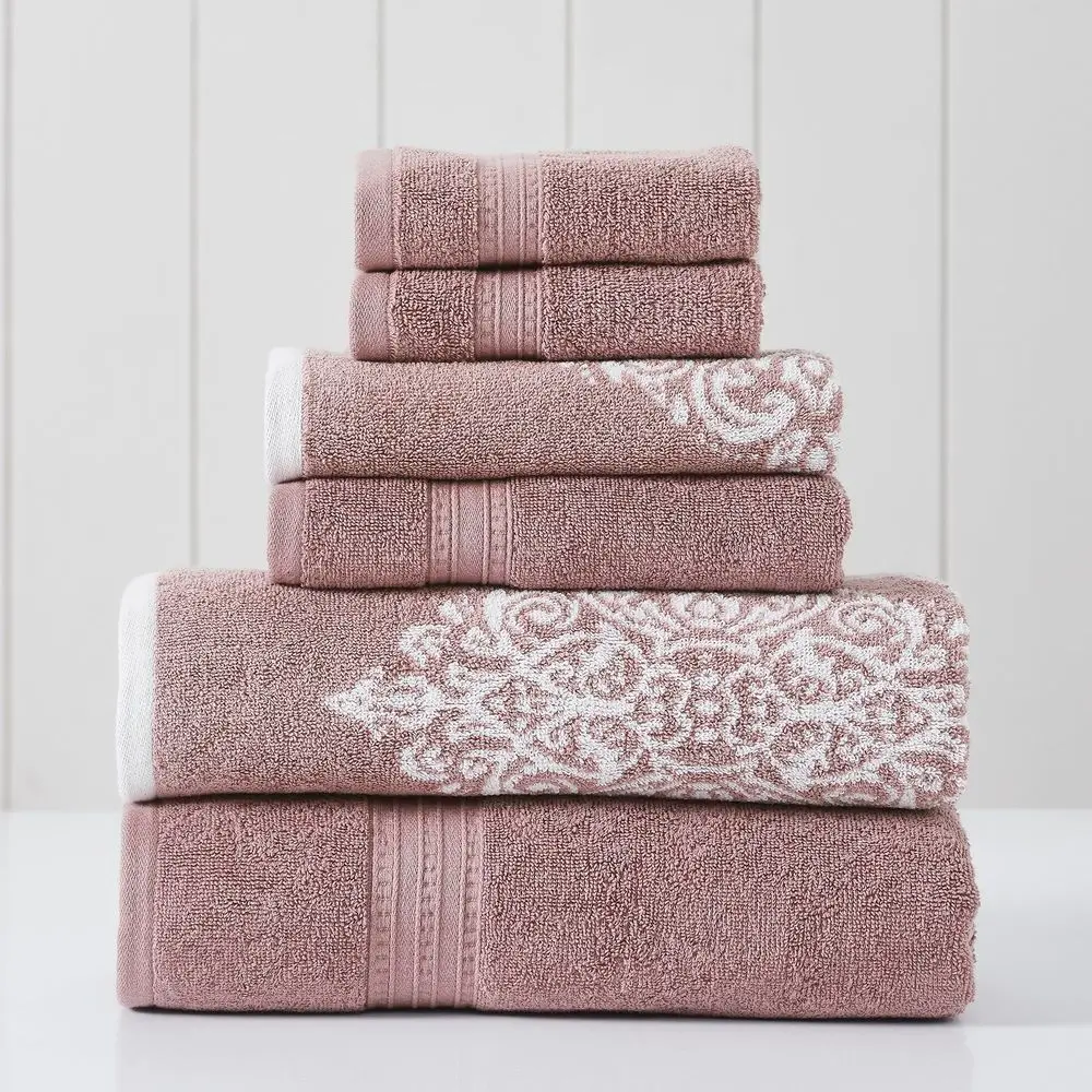 

Набор из 6 двусторонних жаккардовых полотенец с окрашенной пряжей Artesia Damask Woodrose