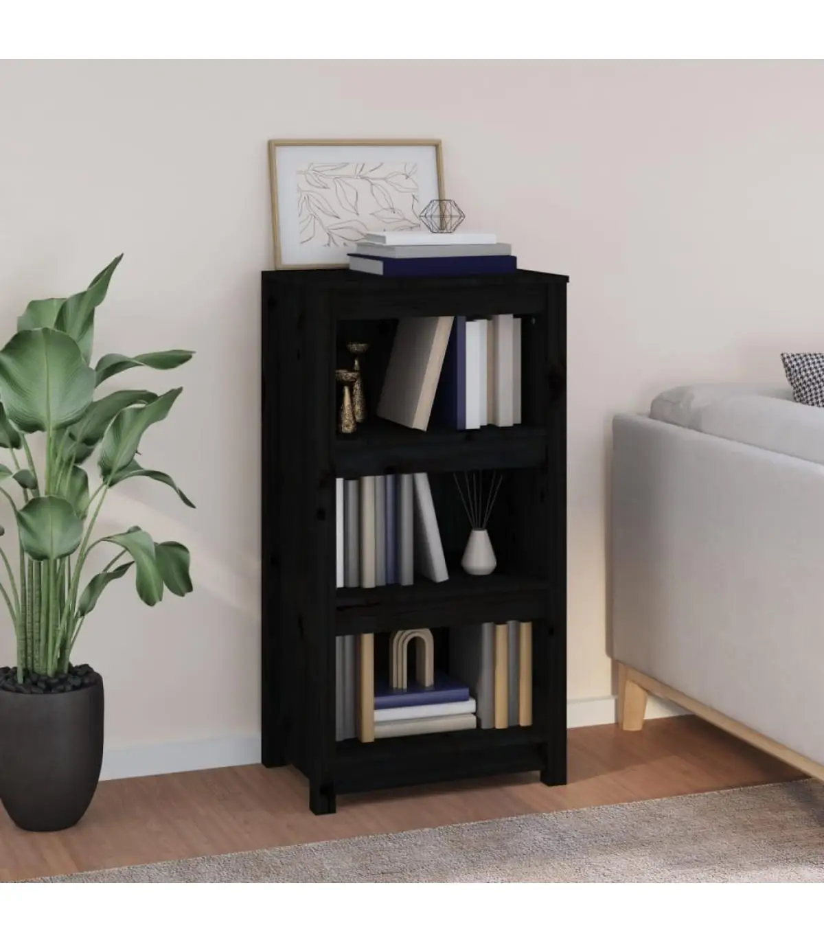 50x35x97 cm Solid Wood Black Pine Bookcases & Shelves