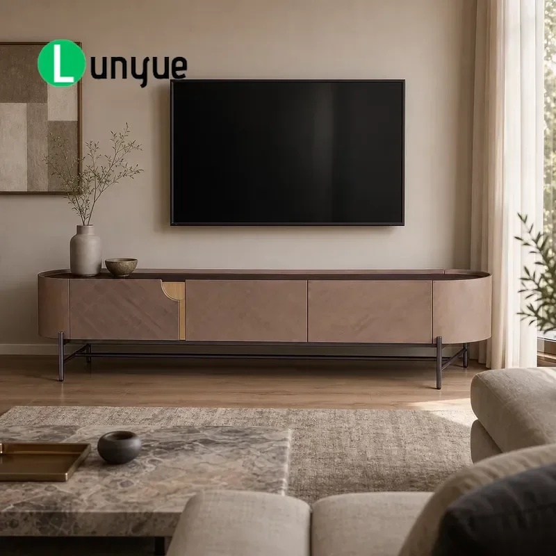 Modern Wooden TV Cabinet 2.4M Rose Gold Media Console with Storage for Living Room Hotel Apartment Villa Furniture