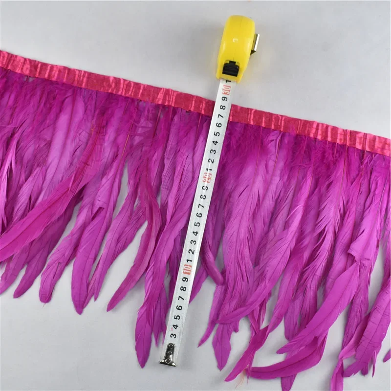 1 Meter farbige Hahnenfeder-Borte, Quaste, Fransenband auf Klebeband, 25-30 cm Federn für Bastelarbeiten, Näharbeiten, Verzierungen – Detail 9