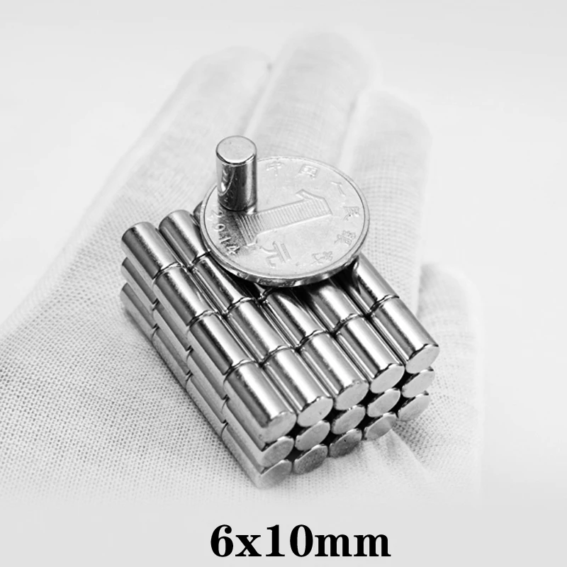 6x10mm Round Strong Neodymium Magnet 6*10mm Powerful Strong Magnetic Magnets 6x10  Small Strong Cylinder Rare Earth Magnet 6*10