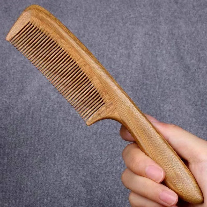 

Natural Green Sandalwood Comb Meridian Scalp Massage Wood Comb with Long Handle Anti-static Detangling Smooth Hair