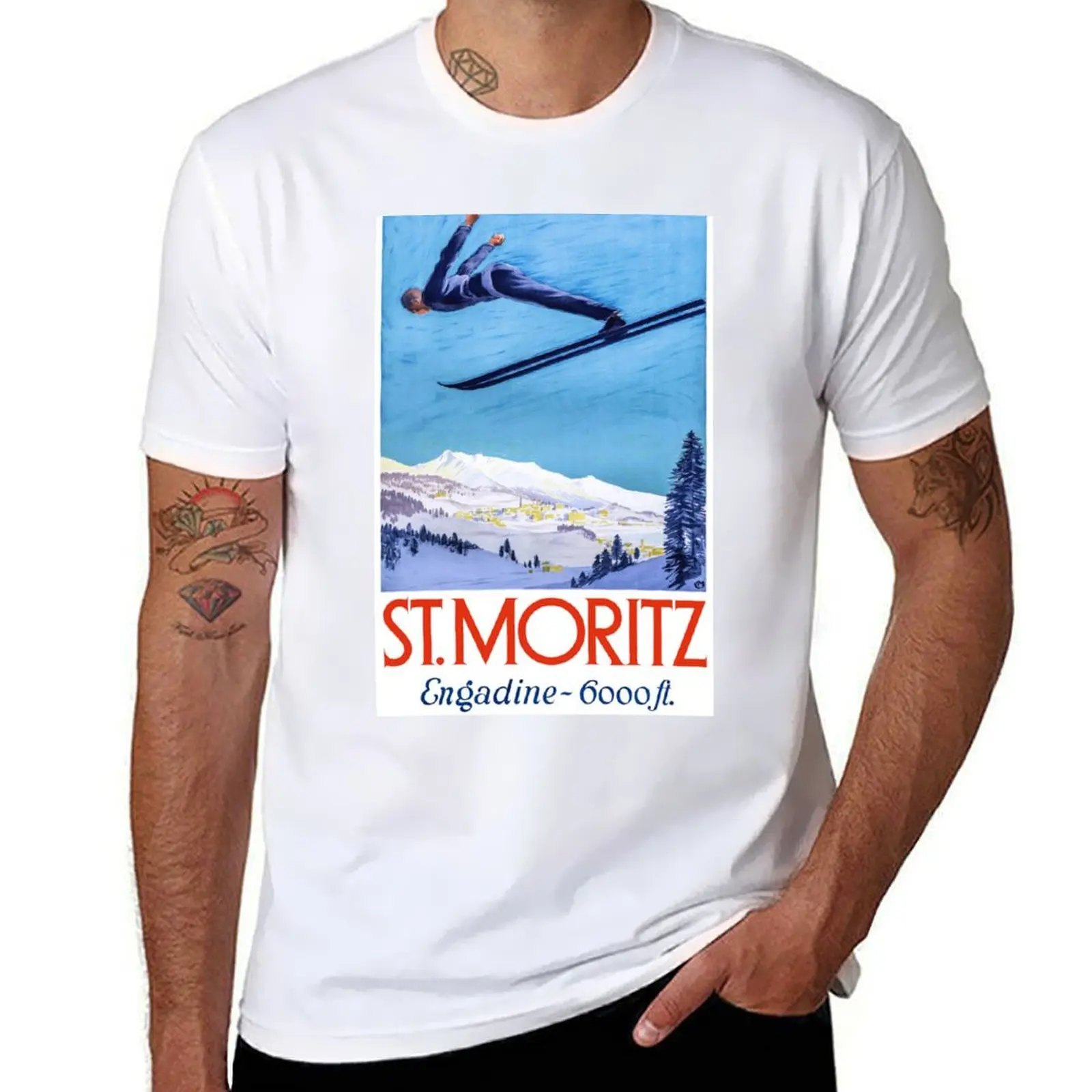 

Poster T-Shirt shirts 100% graphic shirt luxury St. 1928 Travel man for cotton t Jumper Moritz brand Switzerland men t Ski tees