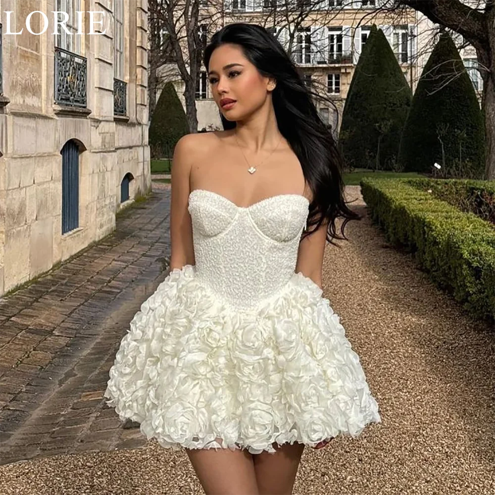 

LORIE Chic Short Beading Wedding Dresses Ball Gown Strapless Flowers Ruffles Bride Prom Gown 2025 Modern Bridal Gowns Customized