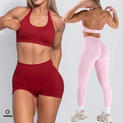 2PCS Seamless Gym Women DroDmpact Yoga Set Sportswear Leggings Halter Sports Bra Workout Outfit Pant Active Wear Suit XP389