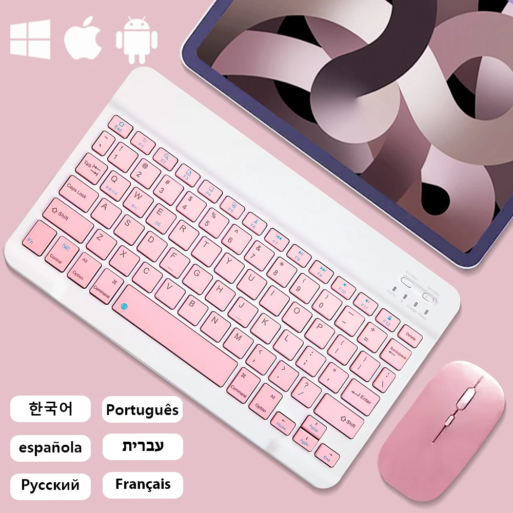 For Android Ios Windows Extra Long Standby Bluetooth Wireless Keyboard Pink Multilingual Tablet Keyboard And Mouse Accessories