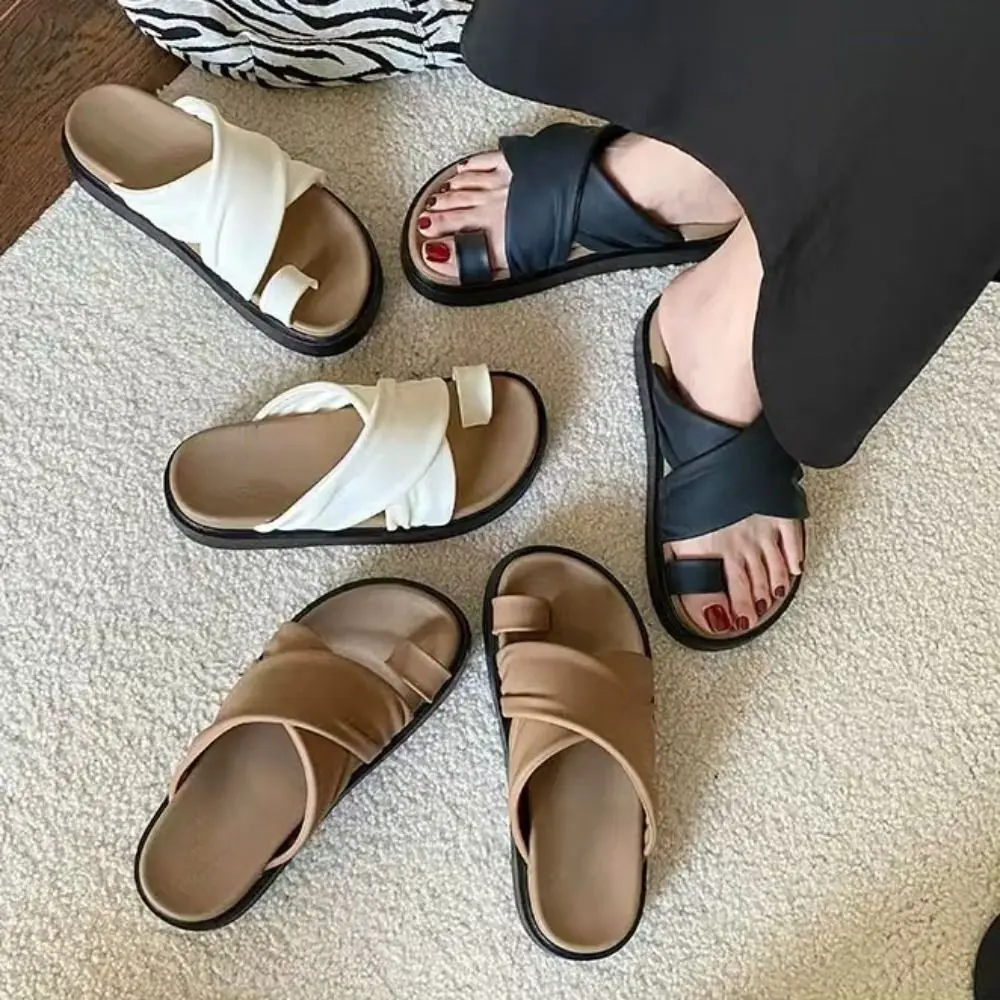 

Простые тапочки на платформе с мягкой подошвой, женские противоскользящие летние повседневные шлепанцы с перекрестным поясом, пляжная обувь, шлепанцы, женские сандалии