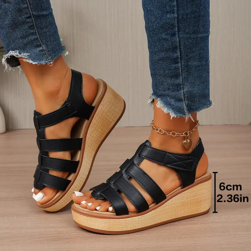 

Vintage Solid Wedge Heel Gladiator Sandals Women Summer 2026 Comfort Platform Roman Sandals Soft Thick Bottom Shoes for Women