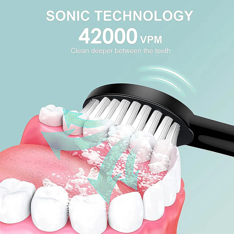 Portable Electric Toothbrush 6 Modes USB Rechargeable High Frequency Vibrating Household Replacement