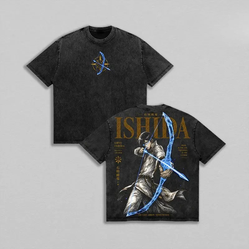 Uryu Ishida BLEACH T-shirt Men Women Clothing Anime Graphic Vintage Washed T Shirt Summer Fashion Oversized Cotton Tees Clothes