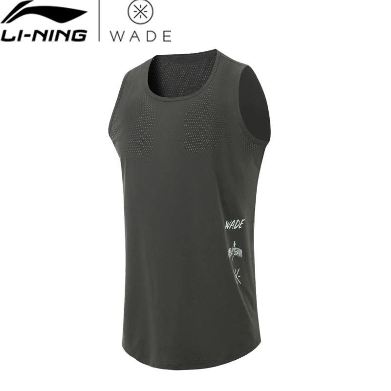 Li-Ning 男性ウェイドスポーツベストレギュラーフィット通気性裏地レジャーノースリーブ Tシャツクルーネック競技 Tシャツトップス AVSU021