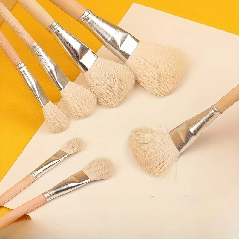 10pcs Goat Hair Glaze Brush Set for Pottery & Acrylic Painting - Versatile Mop Brushes with Golden Leaf Sheets