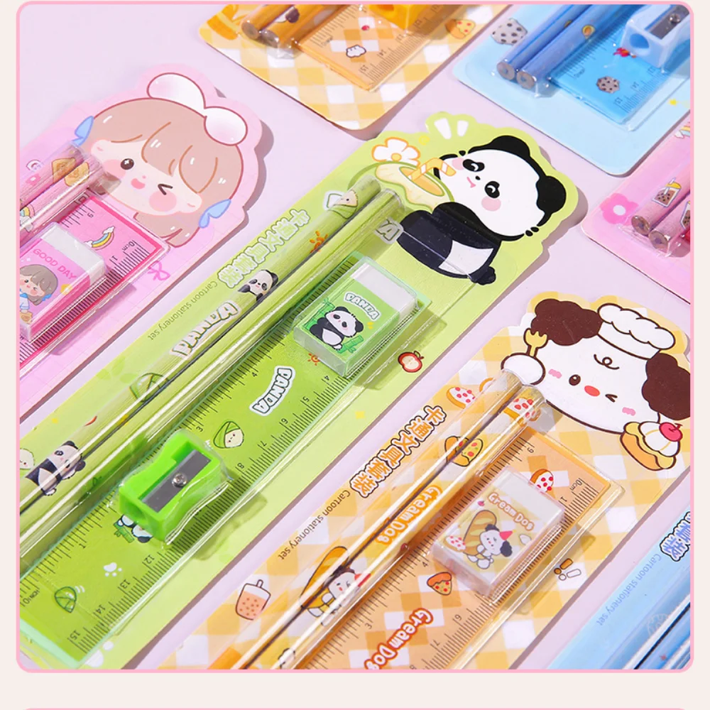 Cartoon Stationery Set High Quality Kids Stationery Gift Set Pencil Ruler Eraser Set Educational For Home Drawing Classroom