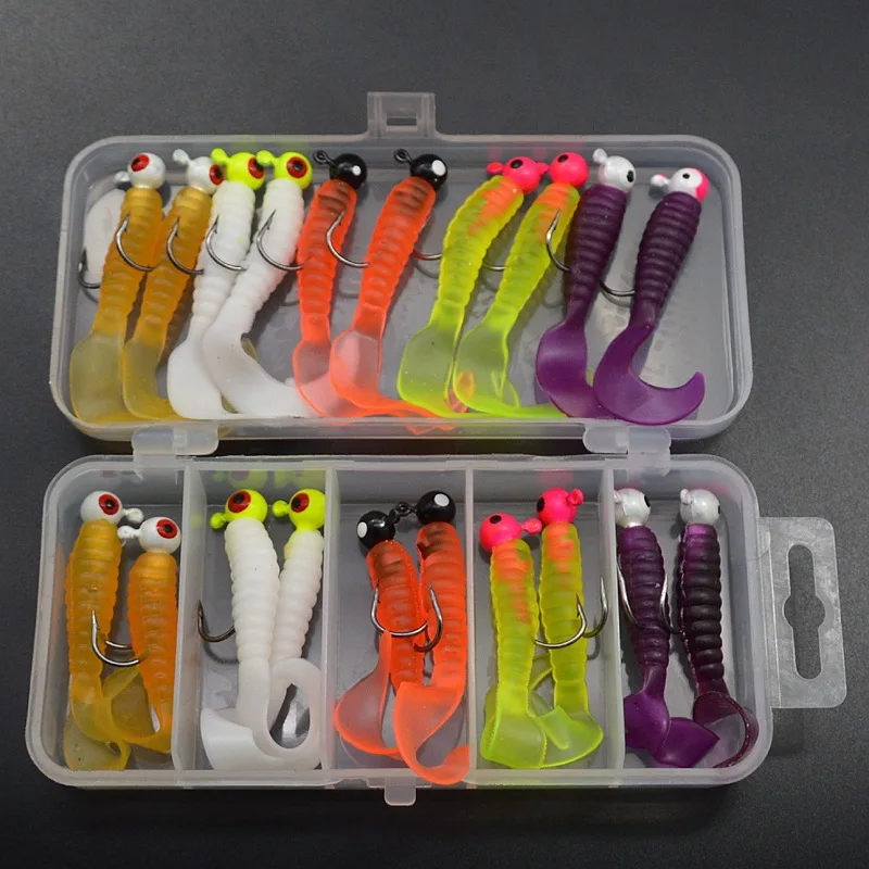 Fishing Soft Lure Kit 2.4g 3.5g Jig Head Hook Worm Bait 16-20 Pieces Set Artificial Lures Beginner