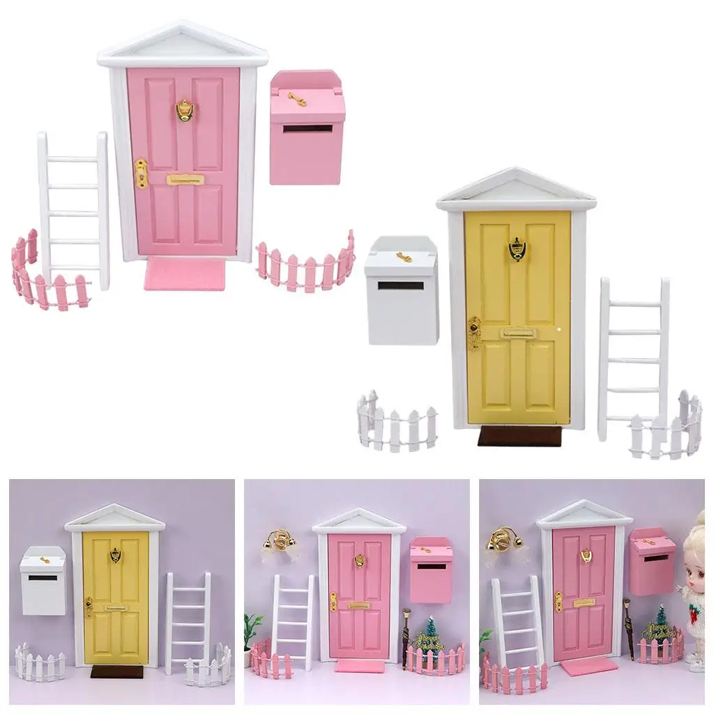 

Wooden Dollhouse Miniature Fairy Door Kit with Mailbox for Girls Dollhouse