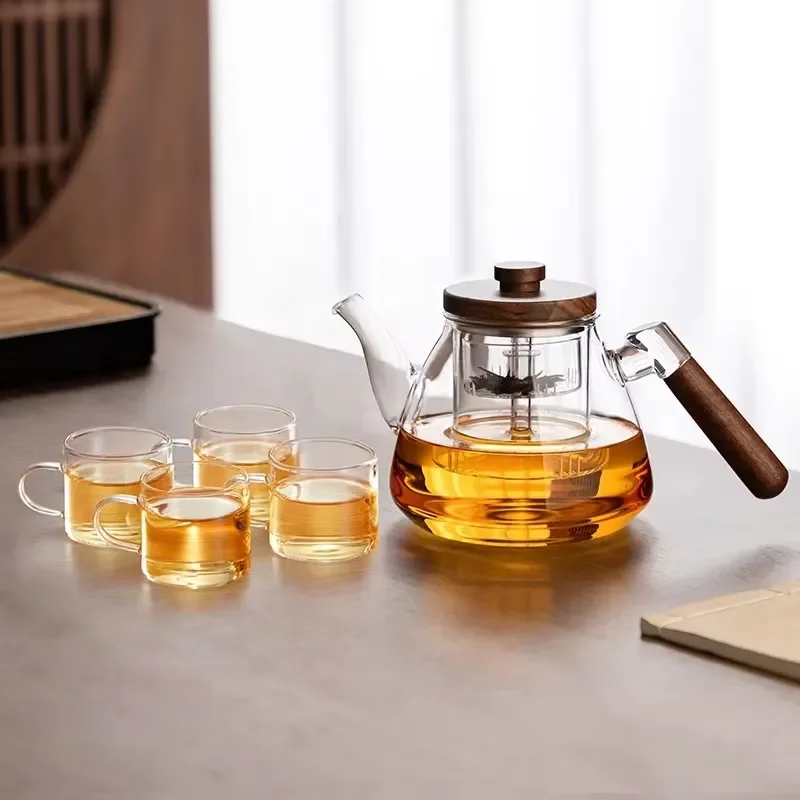 Wholesale Borosilicate Glass Teapot Set with Tea Filter Bamboo Handle Lid for Sented Tea Loose Leaf Tea