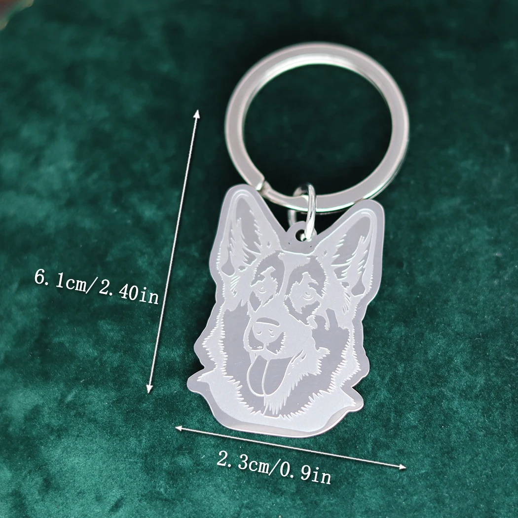 QIMING Handmade German Shepherd Cute Animal Stainless Steel keychain For Women Men Punk Jewelry keychains