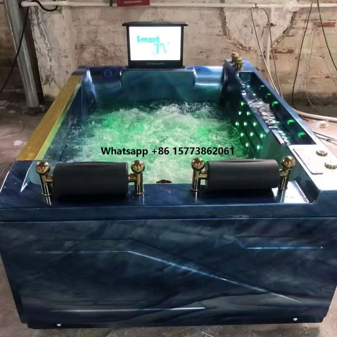 Bathroom Indoor Spa Whirlpools Square Acrylic Hot Tub Adult Massage Jet Soaking Whirlpools Villa Bathtubs Modern Acrylic White
