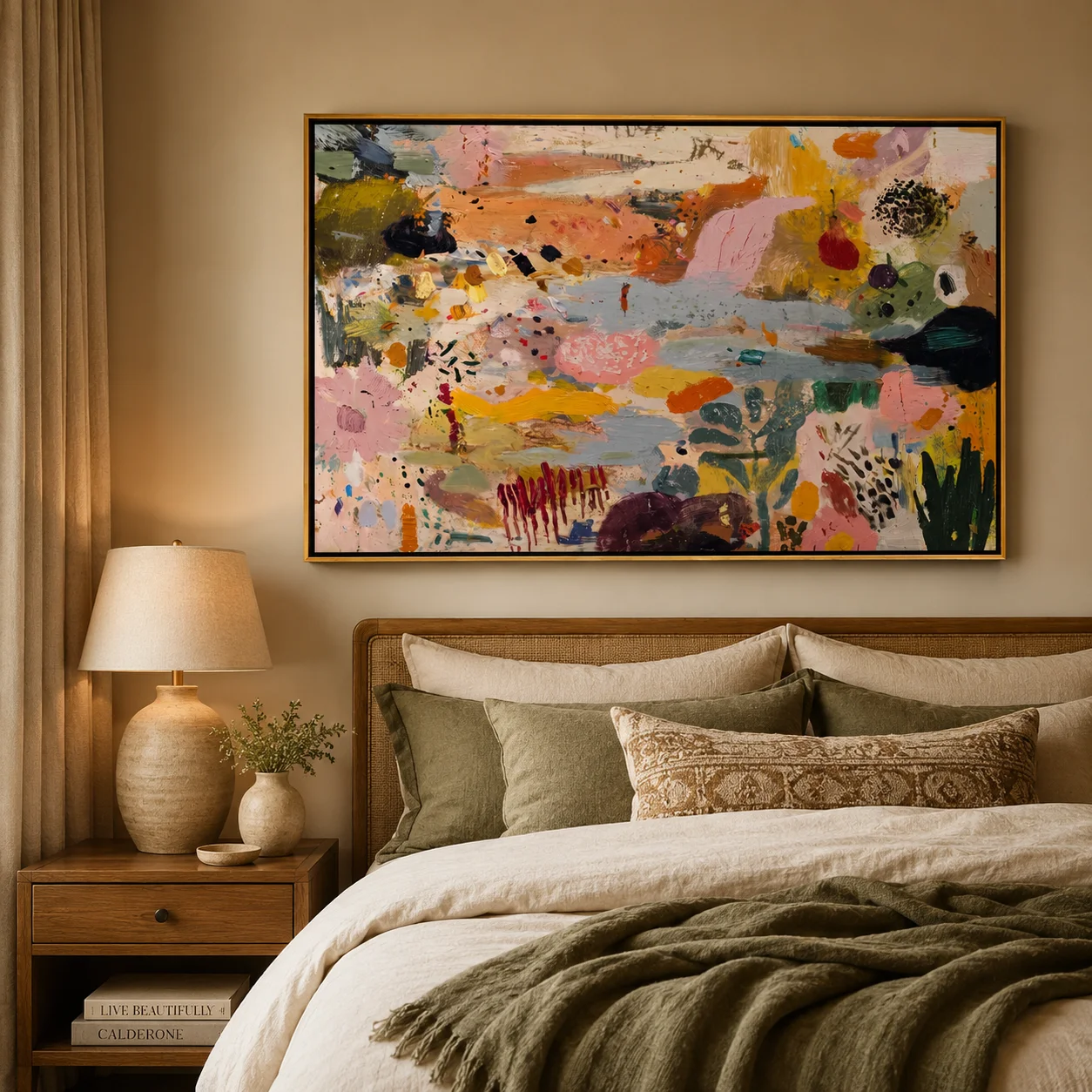 Wild Garden Burst – Colorful Abstract Expressionist Painting Canvas Wall Print,High‑Grade Home Decoration Artwork for Bedroom